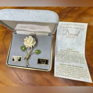 NEW!! Dansal 14K Gold Filled Genuine Ivory/Jade Rose Pin